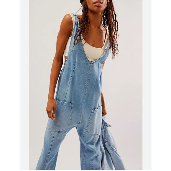 We The Free Oversized Jude Denim Overalls Olive Green Size XS - Picture 3 of 9